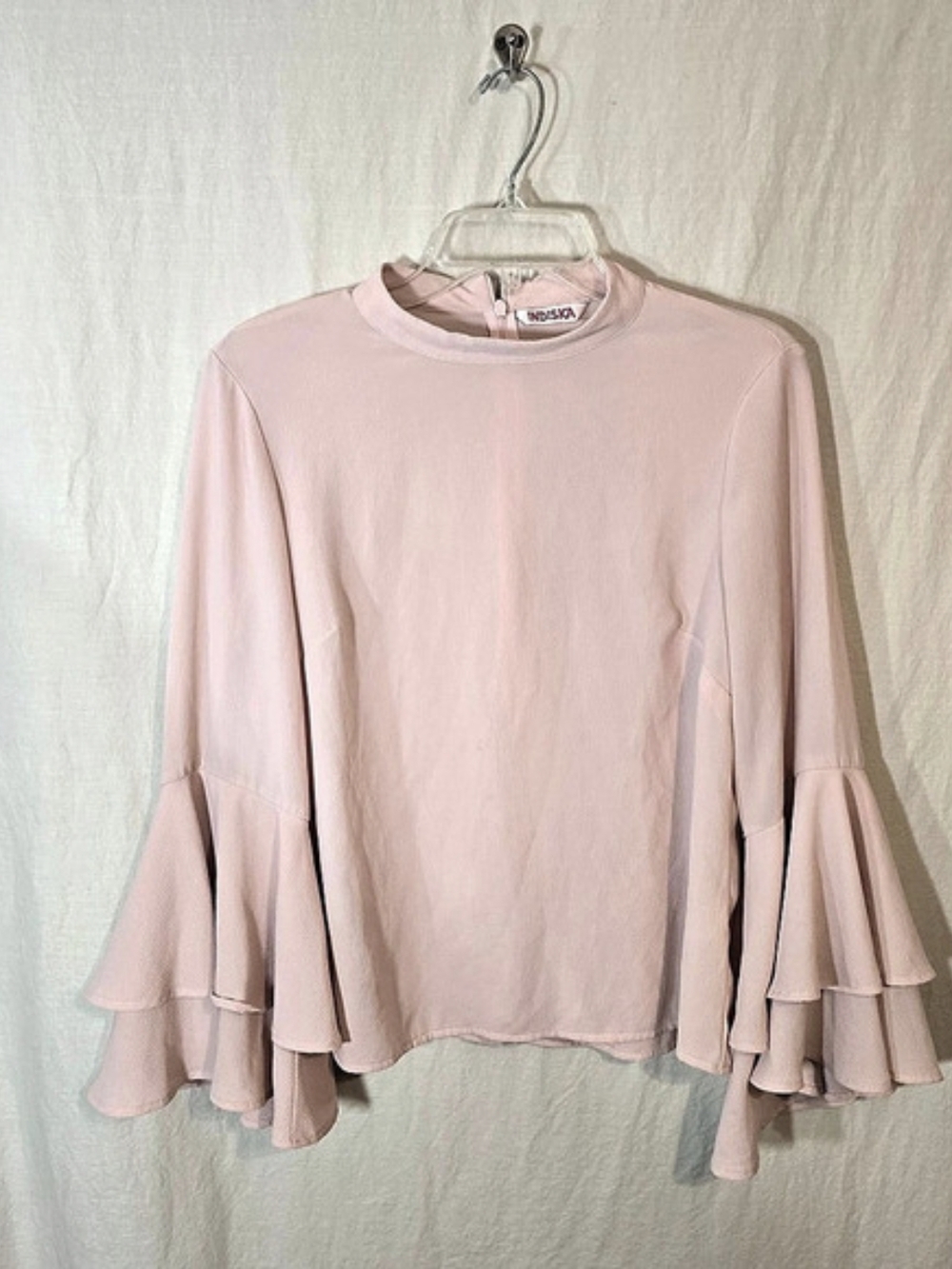 Indiska Blush Pink Ruffle Bell Sleeve Blouse